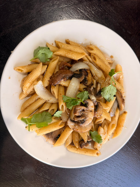 Penne Pasta with Mushrooms and onions in cream sauce